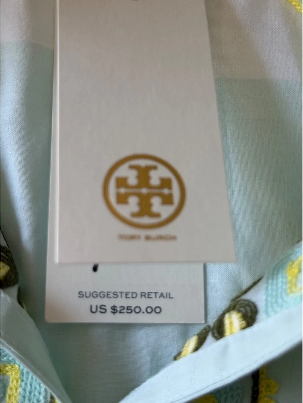 Tory Burch Isla Collins Stripe Tessa Tunic White Mint Green Embroidered Top Sz 6